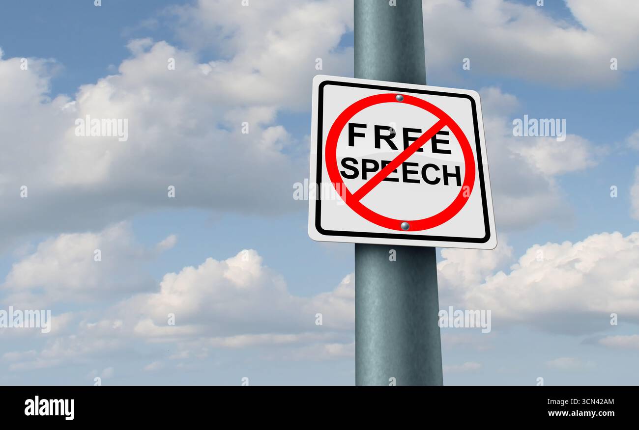 La libertà di parola proibisce la censura come protesta autoritarista e repressione sotto la dittatura e i regimi totalitari come segno di oppressione e lo Foto Stock