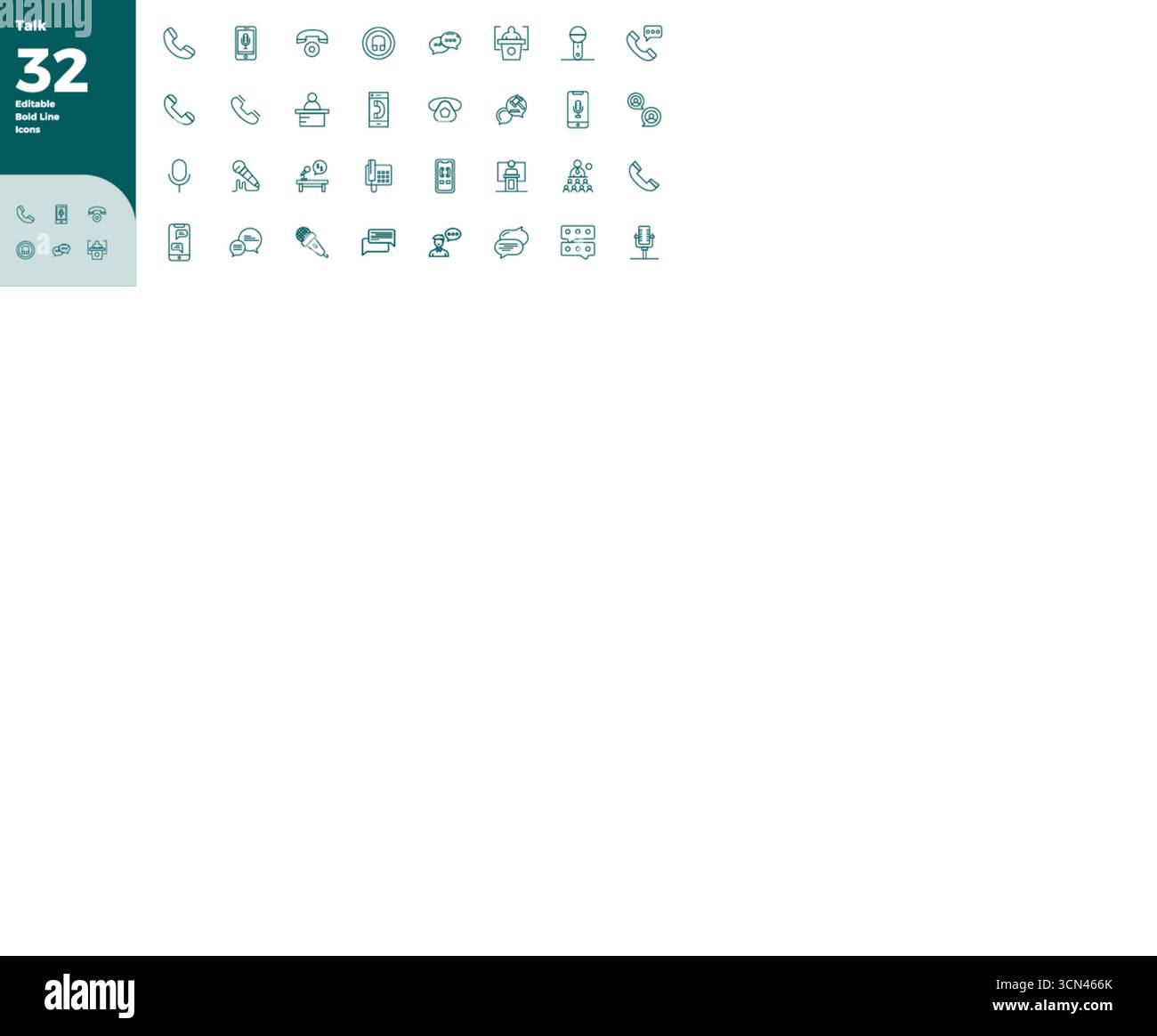 Trasforma i tuoi progetti con 32 icone vettoriali Bold Line a tema Talk, progettate con risoluzione perfetta da 128x128 PIXEL per la massima chiarezza. Illustrazione Vettoriale