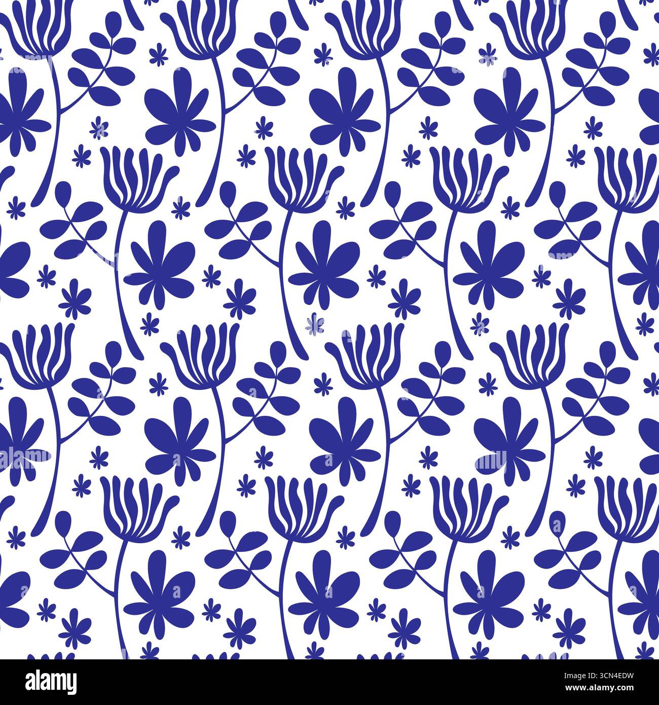 Motivo senza cuciture con tema floreale blu. Foto Stock