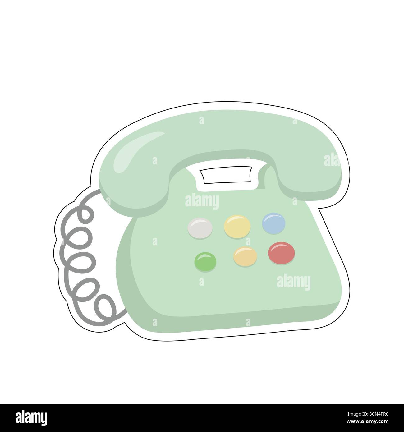 Telefono rotativo vintage in stile cartoni animati in verde con pulsanti multicolore. Ideale per la tecnologia retrò, la nostalgia, la comunicazione e i temi di design creativo in DIG Illustrazione Vettoriale Telefono rotativo vintage in stile cartoni animati in verde con pulsanti multicolore. Ideale per la tecnologia retrò, la nostalgia, la comunicazione e i temi di design creativo in DIG Illustrazione Vettoriale