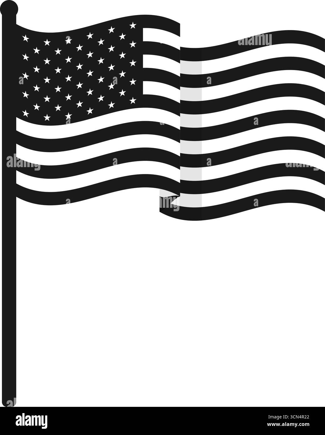 Bandiera americana in bianco e nero su sfondo trasparente. Illustrazione vettoriale Illustrazione Vettoriale