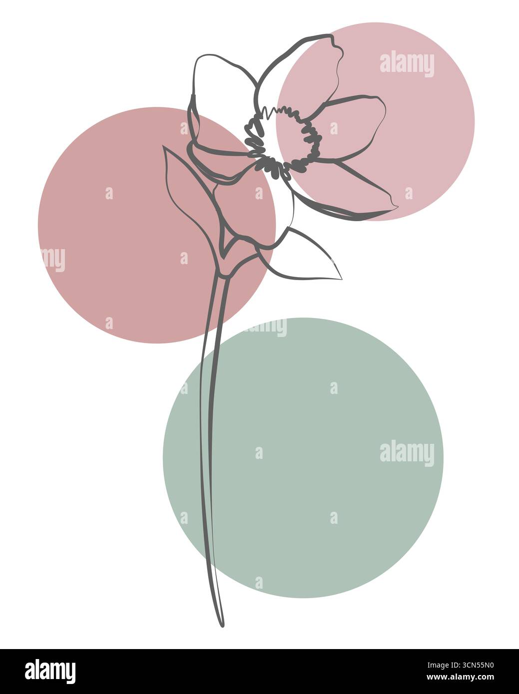 Illustrazione con linee floreali con elementi geometrici pastello, perfetta per un arredamento astratto Foto Stock