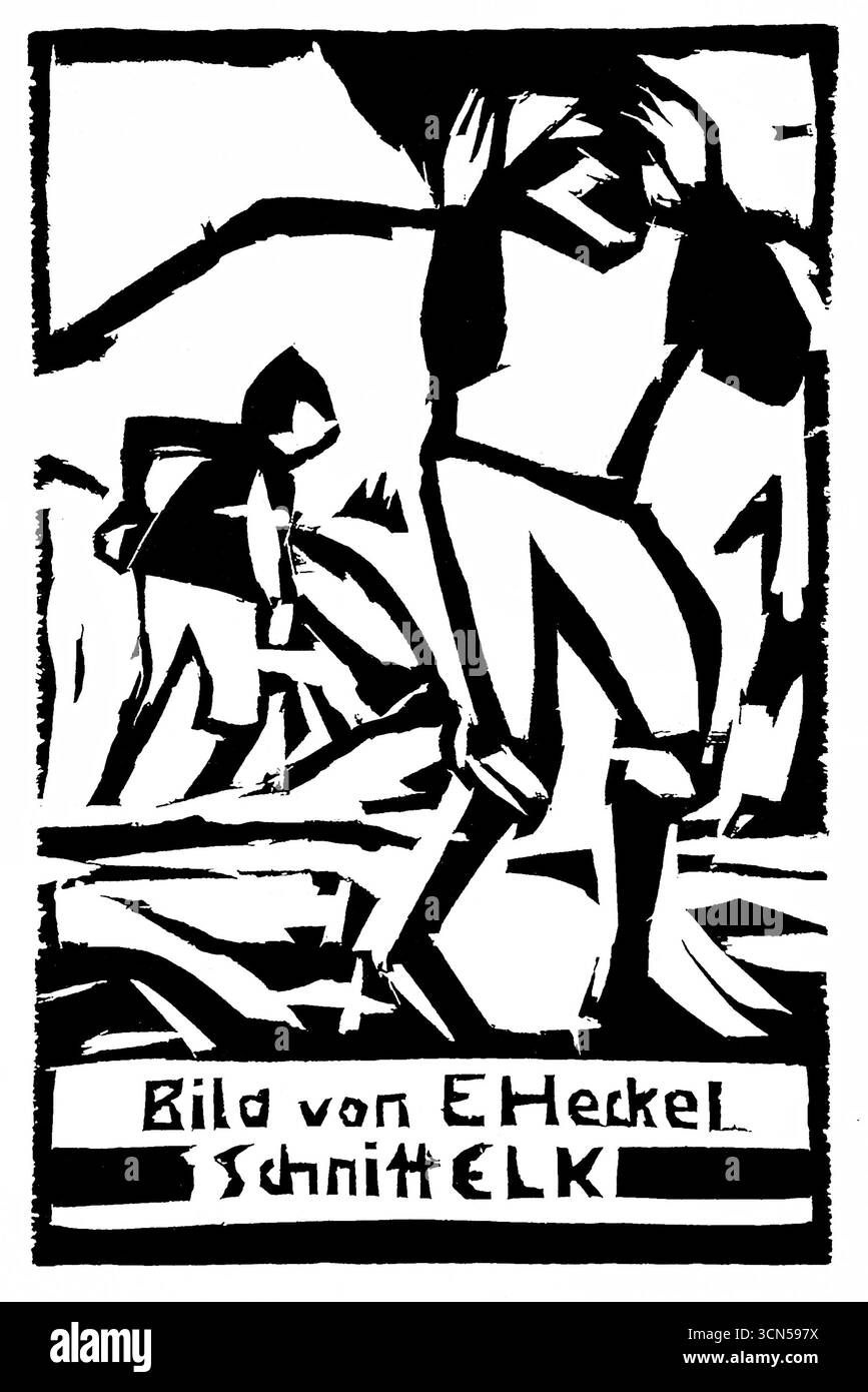 Scavi di trincee del Tevere di Ernst Ludwig Kirchner - paesaggio espressionista tedesco, lavoratori lungo il fiume Tevere, stampa modernista dell'inizio del XX secolo, Foto Stock