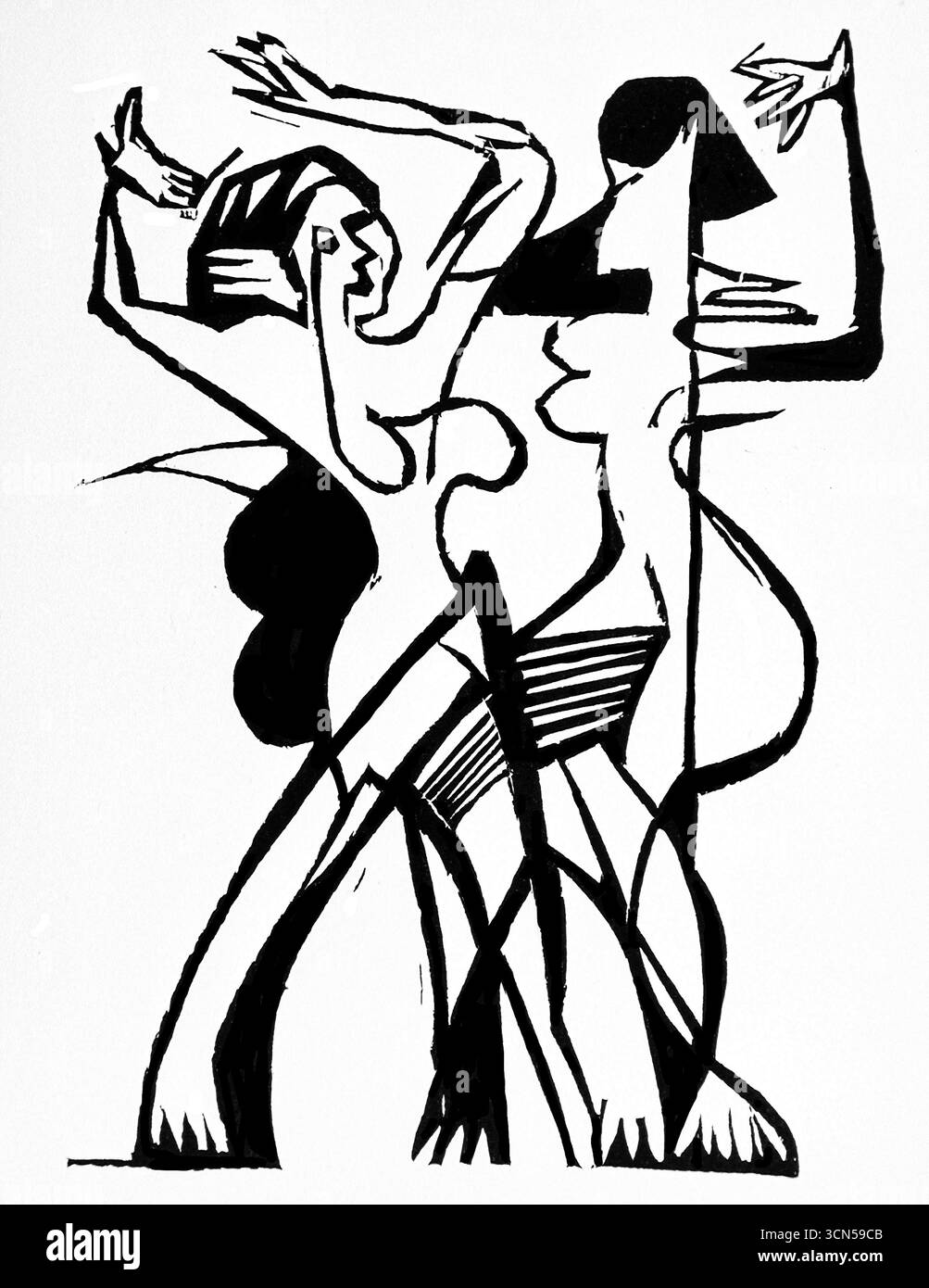 Danza di Ernst Ludwig Kirchner, 1911 pittura espressionista tedesca di ballerini, vivida arte modernista d'avanguardia, movimento Die Brücke, pubblico dominio Foto Stock