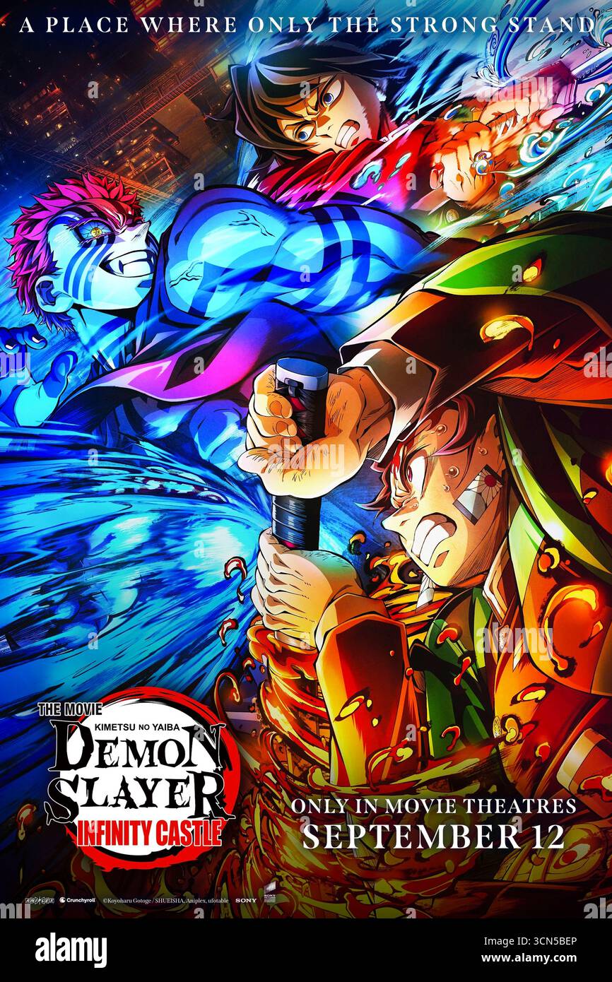 Demon Slayer: Kimetsu no Yaiba - Infinity Castle (2025) diretto da Haruo Sotozaki e interpretato da Natsuki Hanae, Akari Kitō e Yoshitsugu Matsuoka. I Demon Slayer Corps sono intrappolati all'interno della fortezza di Muzan Kibutsuji, nota come il Castello dell'Infinito, dove devono combattere potenti demoni di rango superiore e affrontare perdite personali. USA SOLO PER USO EDITORIALE DI un foglio di poster. Credito: BFA / Crunchyroll Foto Stock