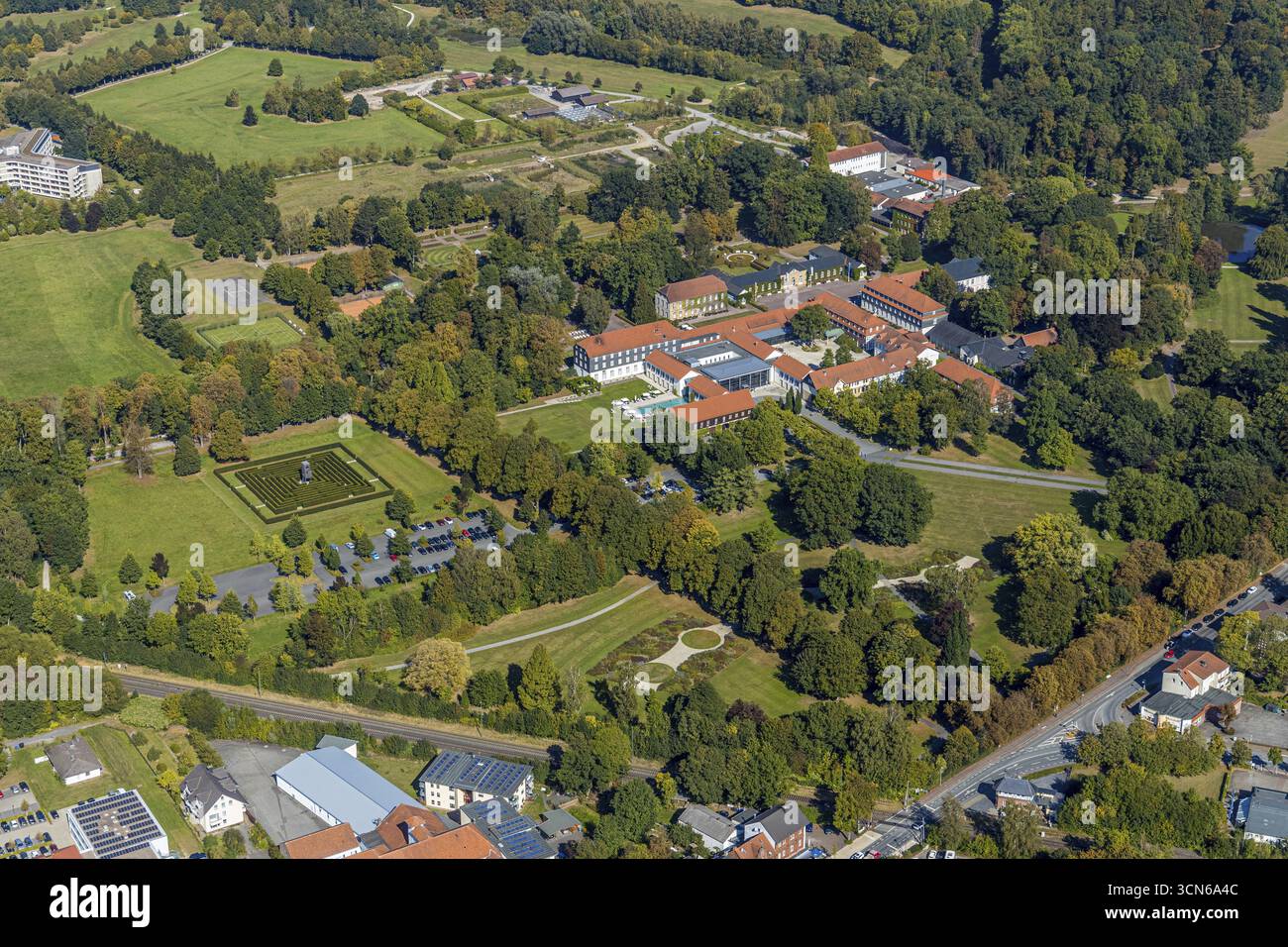 Vista aerea, Graeflicher Park Health & Balance Resort, Bad Driburg, Westfalia orientale-Lippe, Renania settentrionale-Vestfalia, Germania, Brunnenallee, DE, Europa, Foto Stock