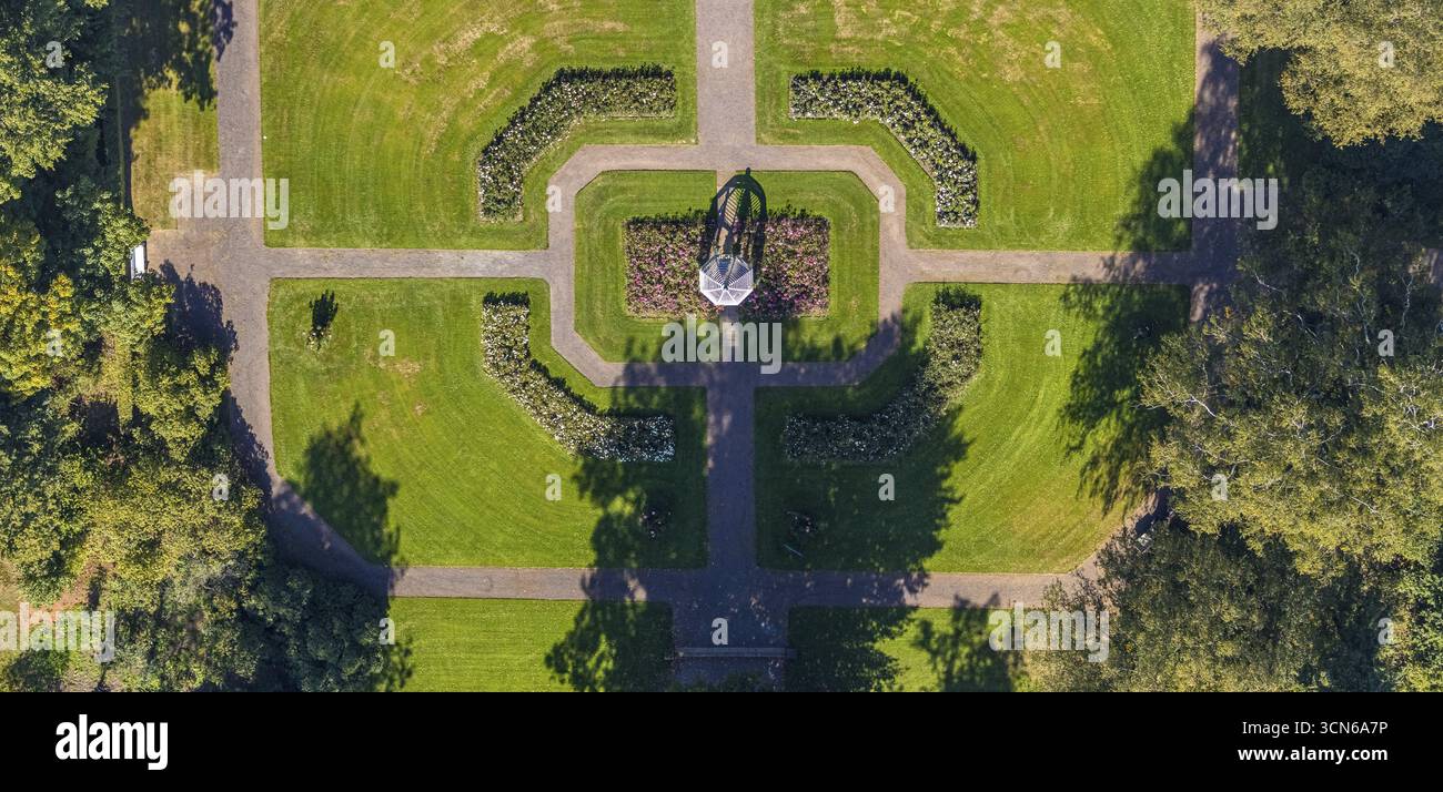 Vista aerea, giardino, Graeflicher Park Health & Balance Resort, Bad Driburg, Ostwestfalen-Lippe, Renania settentrionale-Vestfalia, Germania, letto di fiori, Brunnenal Foto Stock