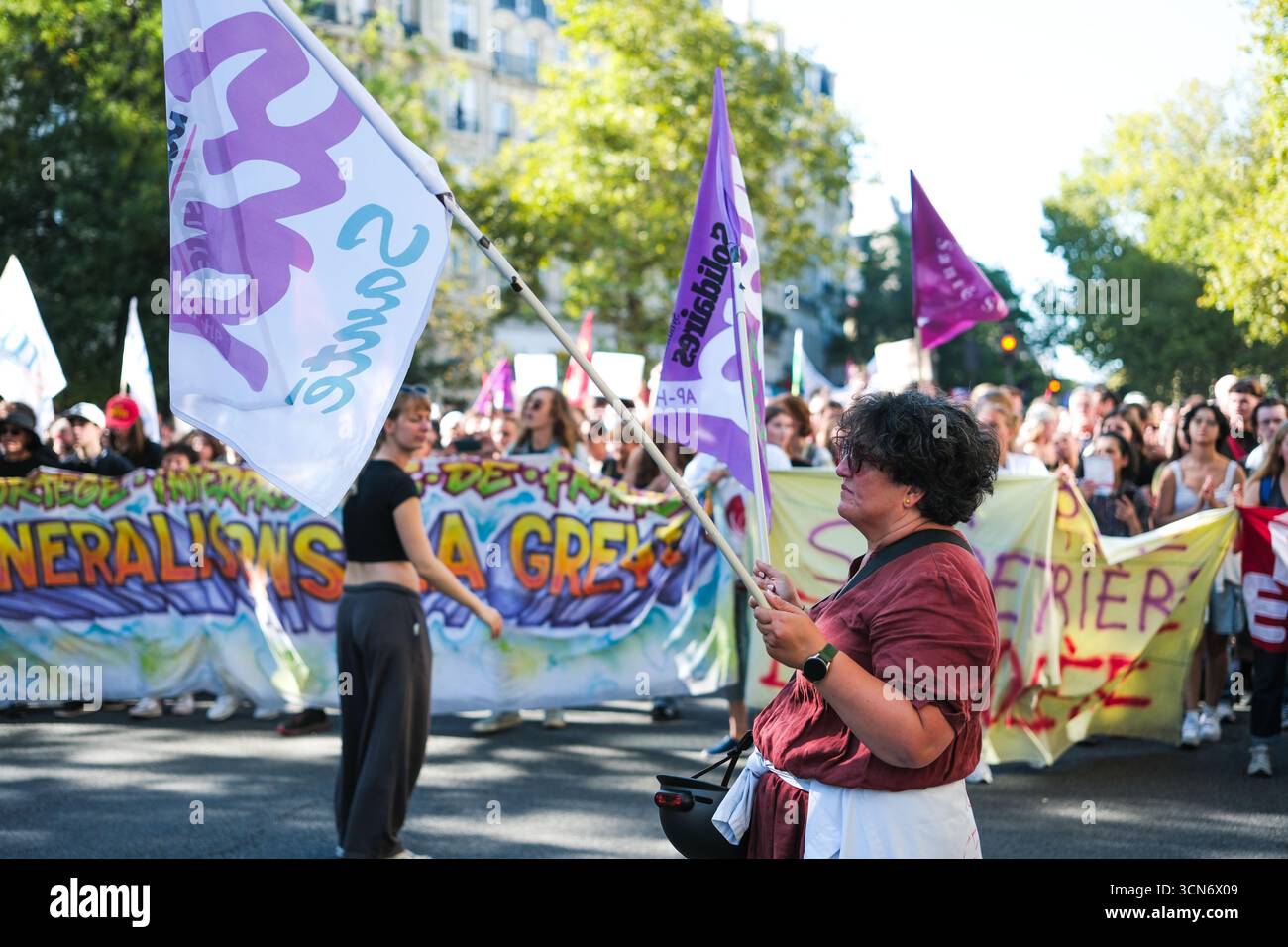 Dimostrazione intersindacale il 18 settembre 2025 sulla scia del movimento Block Everything. Foto Stock