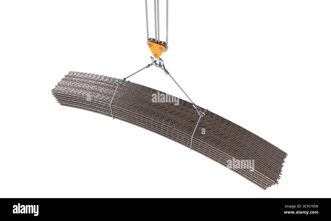 sfondo isolato per il sollevamento di gru 3d per tondini in acciaio Foto Stock