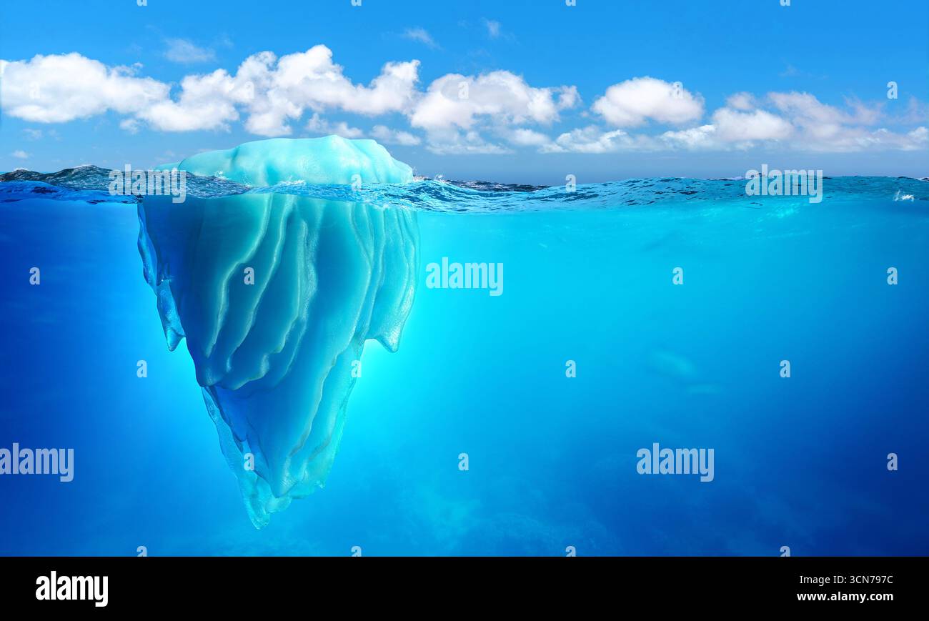 Iceberg 3d che galleggia sotto l'acqua senza essere visto Foto Stock