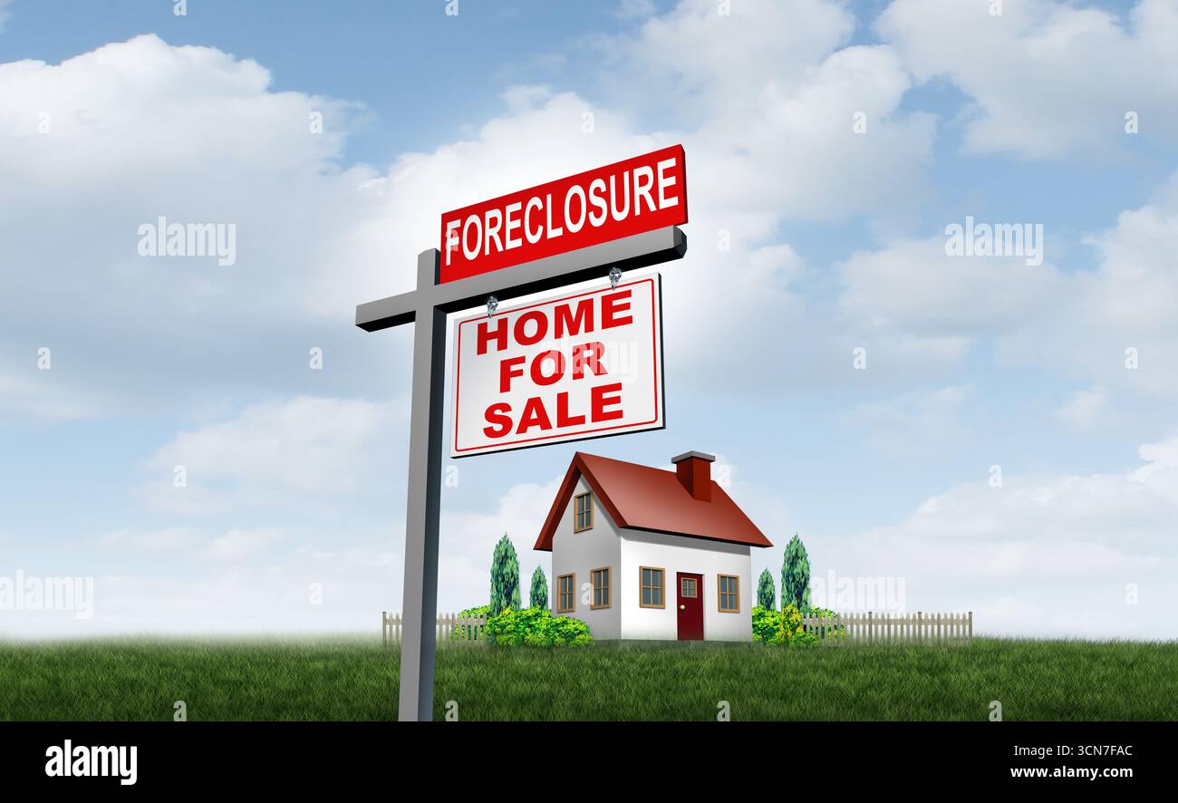 La preclusione degli alloggi e i proprietari di abitazioni in difficoltà che si trovano ad affrontare la preclusione e la crisi dei mutui ipotecari con proprietà recuperate durante il crollo del mercato immobiliare. Foto Stock