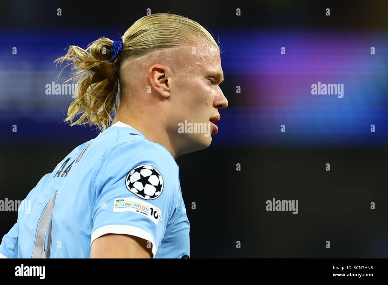 Erling Haaland del Manchester City durante la fase MD1 della UEFA Champions League 2025/26 tra Manchester City e SSC Napoli all'Etihad Stadium il 18 settembre 2025 a Manchester, Inghilterra Foto Stock