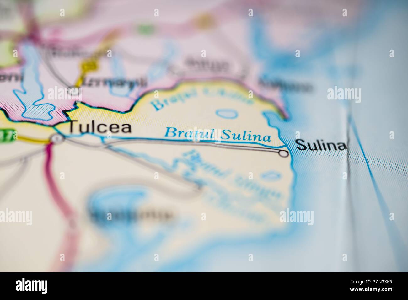 Mappa dettagliata macro di Sulina e Tulcea Foto Stock
