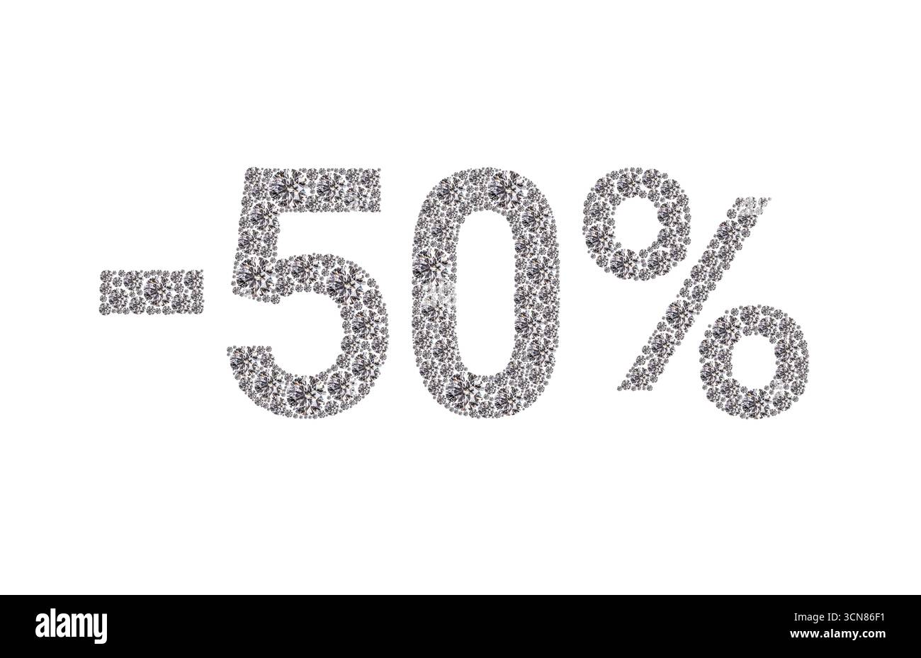 Un primo piano di uno sconto del 50% con un motivo a diamante. Il cartello è su sfondo bianco Foto Stock