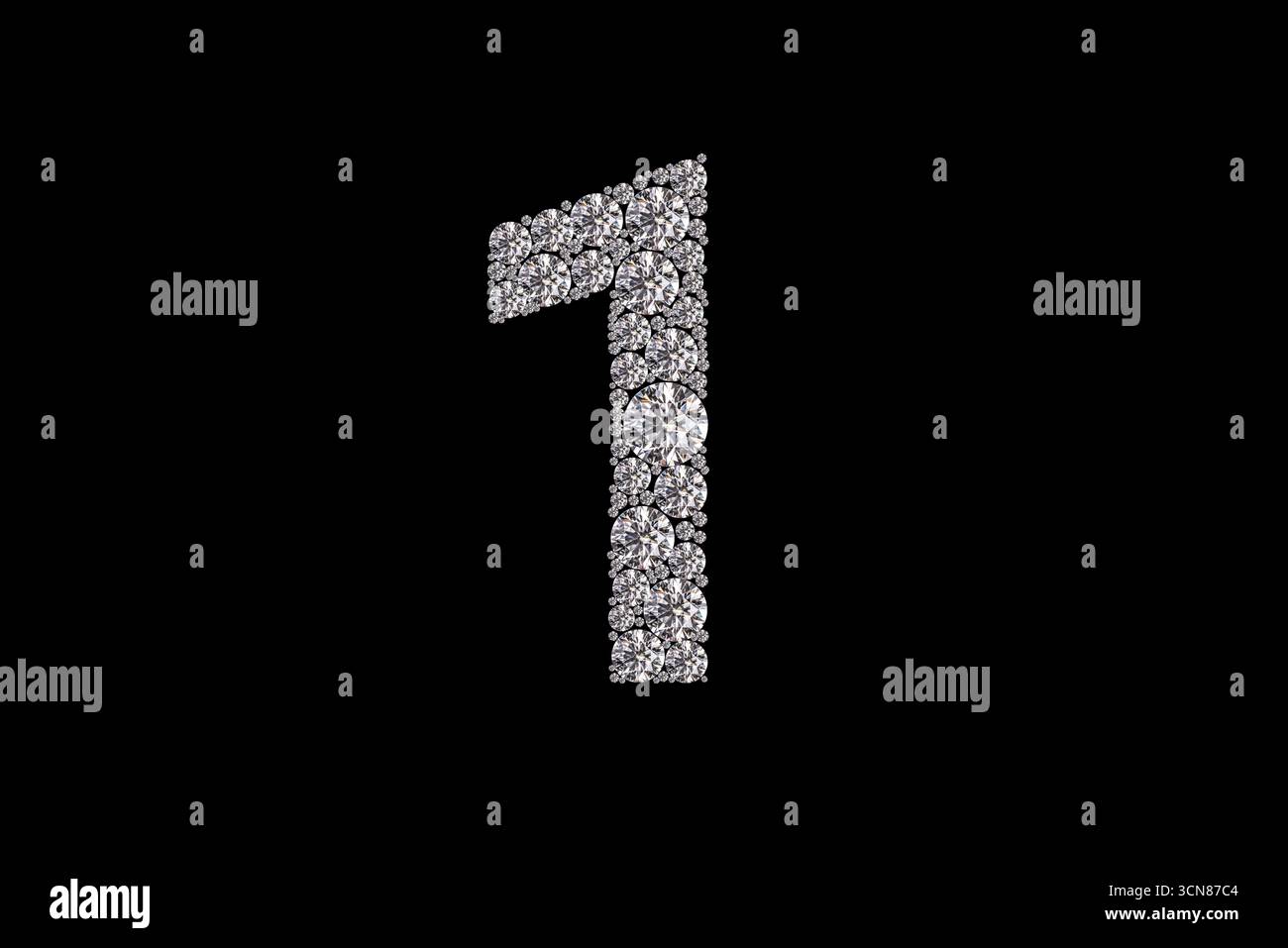Primo piano di un numero 1 a forma di diamante. Il numero è composto da molti piccoli diamanti, che gli conferiscono un aspetto unico e intricato. L'immagine ha un da Foto Stock