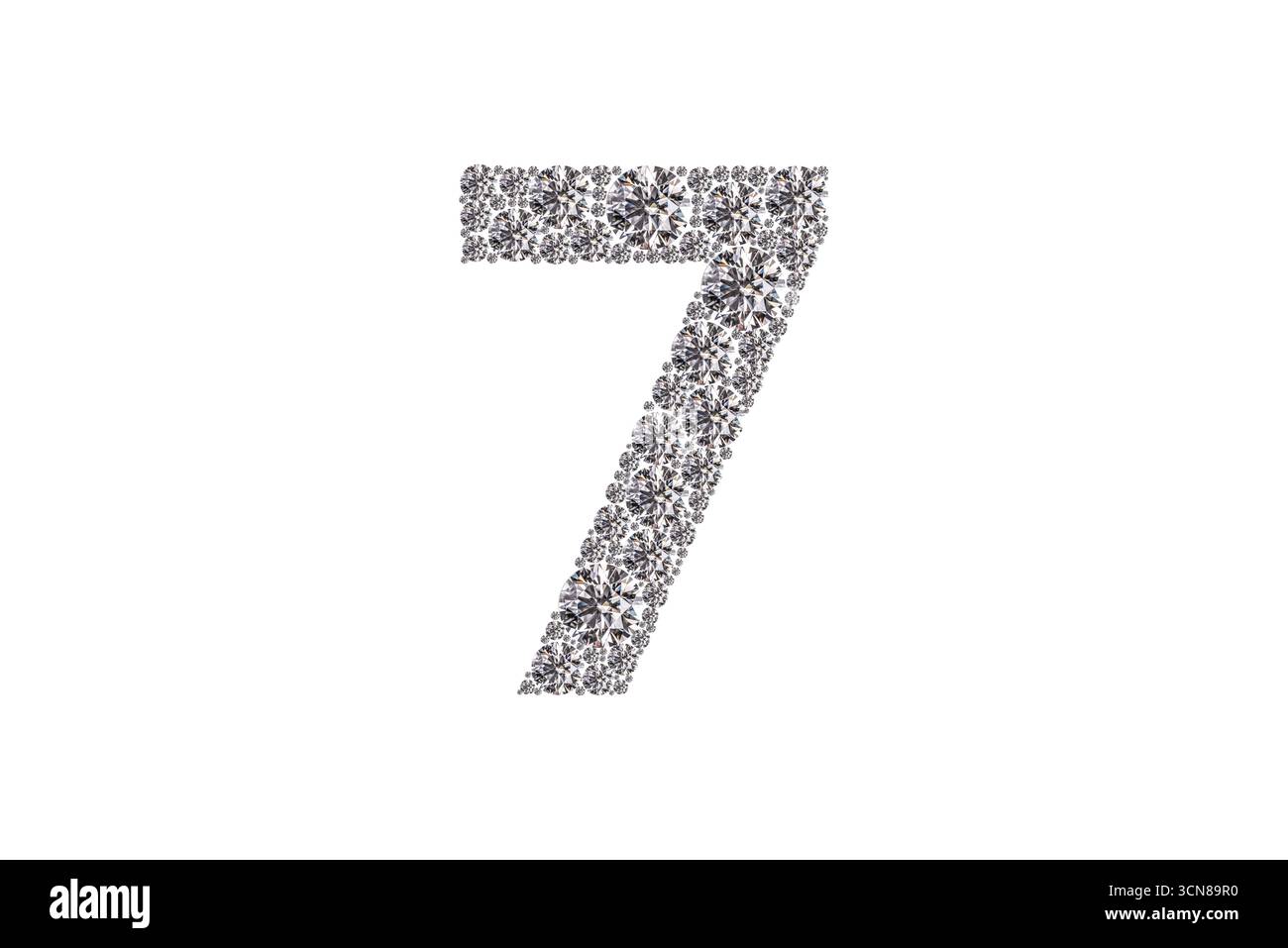 Un primo piano del numero sette con diamanti. Il numero sette è circondato da un motivo a diamante Foto Stock