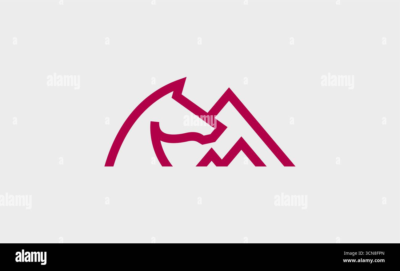 Logo Cavallo e montagna. Ambiente, vantaggi e natura. Illustrazione Vettoriale