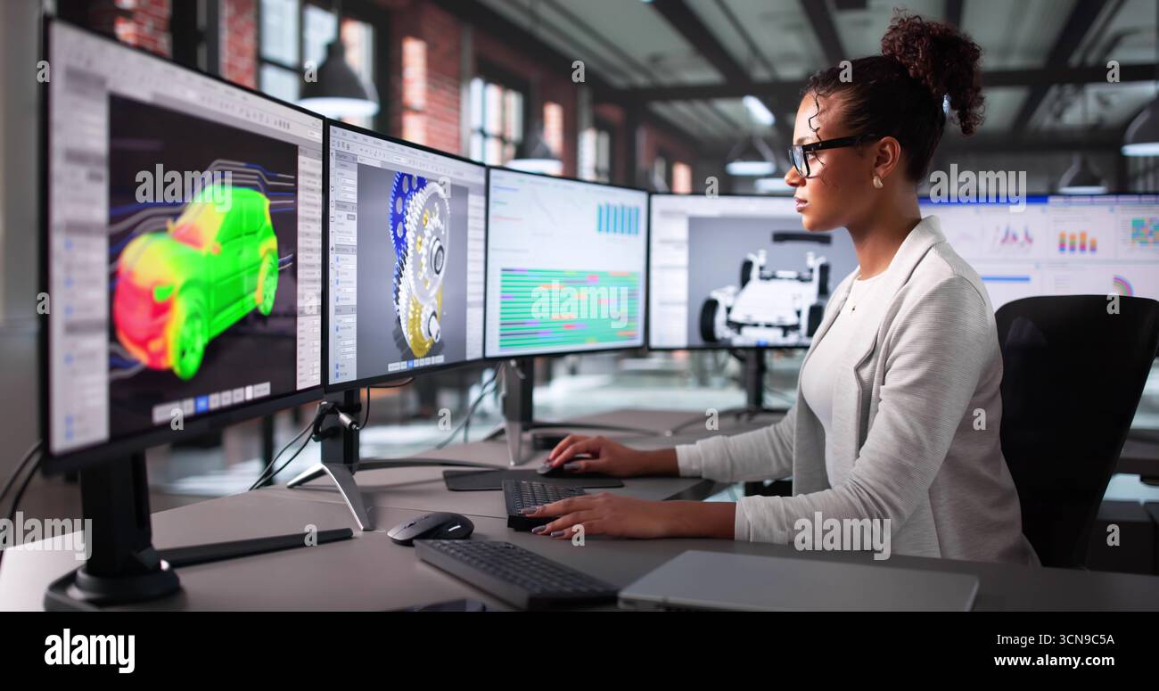 Il software CAD aiuta gli ingegneri a progettare parti meccaniche per prodotti innovativi. Foto Stock