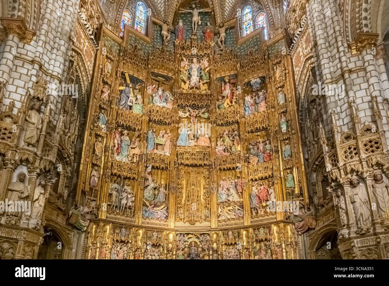 Magnifico altare della Cattedrale di Toledo in Spagna Foto Stock