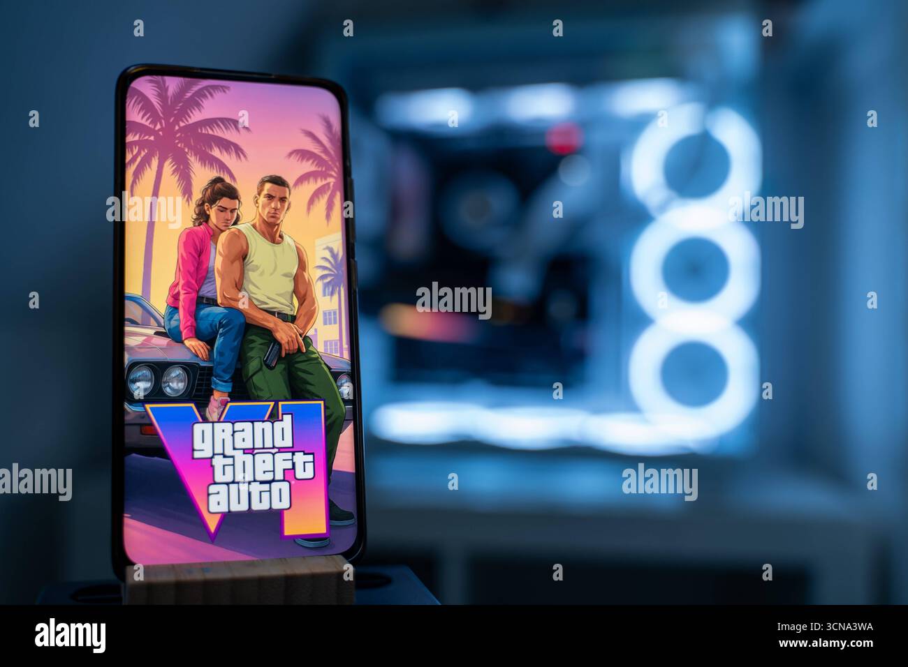 Themenbild - Vorfreude auf das Videospiel GTA vi von Rockstar Games, 20.09.2025 Themenbild - Vorfreude auf das Videospiel GTA vi von Rockstar Games, 20.09.2025 Die Ankuendigung von Grand Theft Auto 6 mit dem geplanten Release im mai 2026. Fuer das Action-Adventure wird ein leistungsstarker Gaming-PC empfohlen. *** Anticipazione delle immagini a tema per il videogioco GTA vi di Rockstar Games, 20 09 2025 anticipazione delle immagini a tema per il videogioco GTA vi di Rockstar Games, 20 09 2025 l'annuncio di Grand Theft Auto 6 con l'uscita prevista a maggio 2026 è consigliato Un potente PC da gioco per th Foto Stock