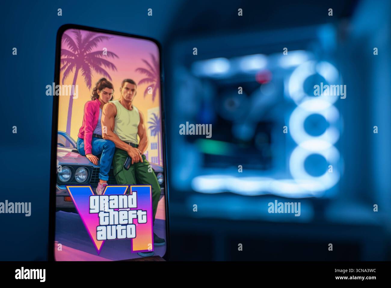 Themenbild - Vorfreude auf das Videospiel GTA vi von Rockstar Games, 20.09.2025 Themenbild - Vorfreude auf das Videospiel GTA vi von Rockstar Games, 20.09.2025 Die Ankuendigung von Grand Theft Auto 6 mit dem geplanten Release im mai 2026. Fuer das Action-Adventure wird ein leistungsstarker Gaming-PC empfohlen. *** Anticipazione delle immagini a tema per il videogioco GTA vi di Rockstar Games, 20 09 2025 anticipazione delle immagini a tema per il videogioco GTA vi di Rockstar Games, 20 09 2025 l'annuncio di Grand Theft Auto 6 con l'uscita prevista a maggio 2026 è consigliato Un potente PC da gioco per th Foto Stock