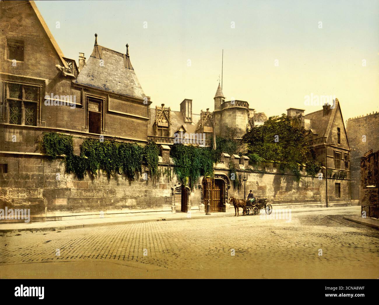 Hôtel de Cluny (Musée National du Moyen Âge), Parigi, Francia, ca. 1895 - cartolina colorata del XIX secolo Foto Stock
