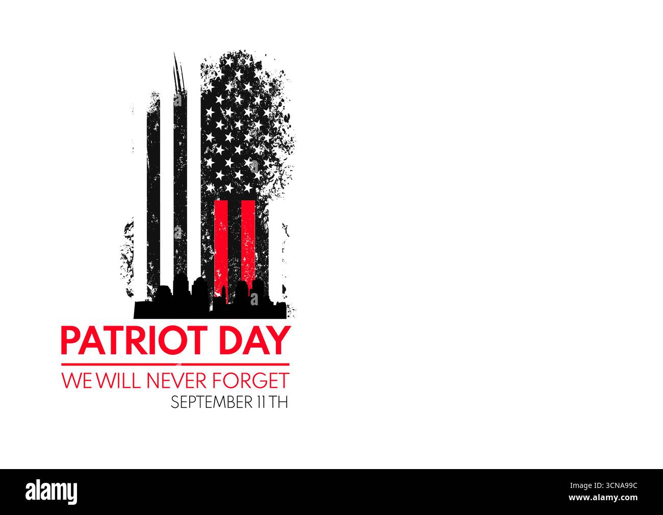 Bandiera degli Stati Uniti e silhouette a torri gemelle. Illustrazione vettoriale. Illustrazione Vettoriale