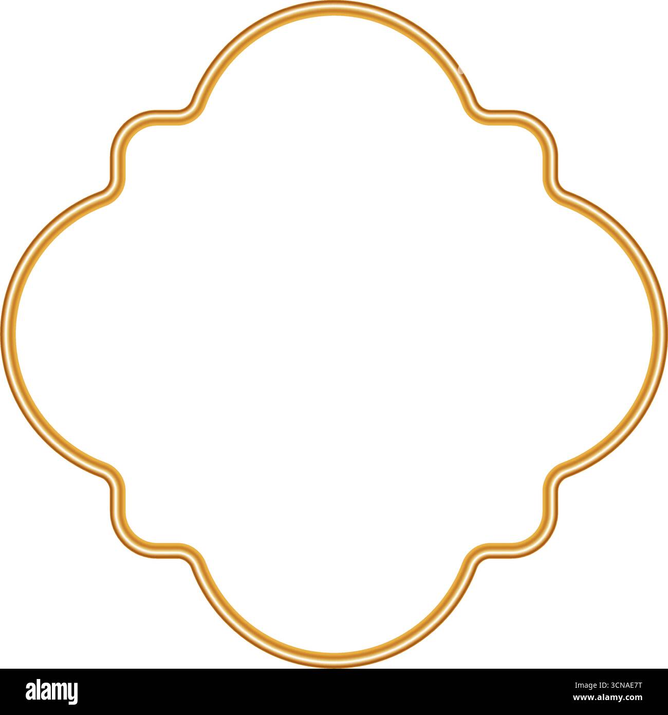 Bordo 3d con vignetta dorata lucida. Cornice ornamentale geometrica con decorazioni ornamentali dorate. Per certificati, premi, francobolli, etichette, badge Illustrazione Vettoriale