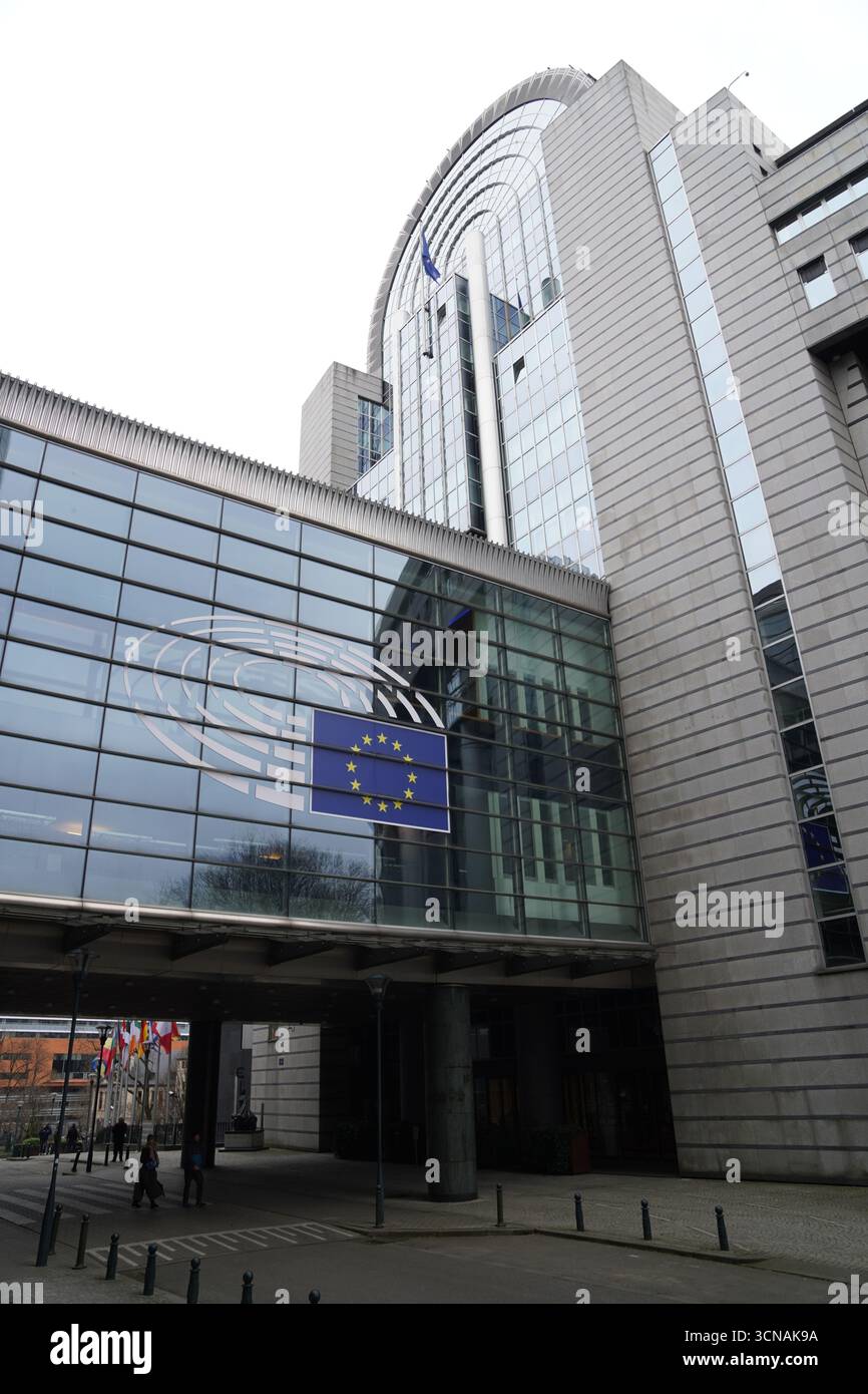Facciata del Parlamento europeo, Bruxelles, Belgio Foto Stock