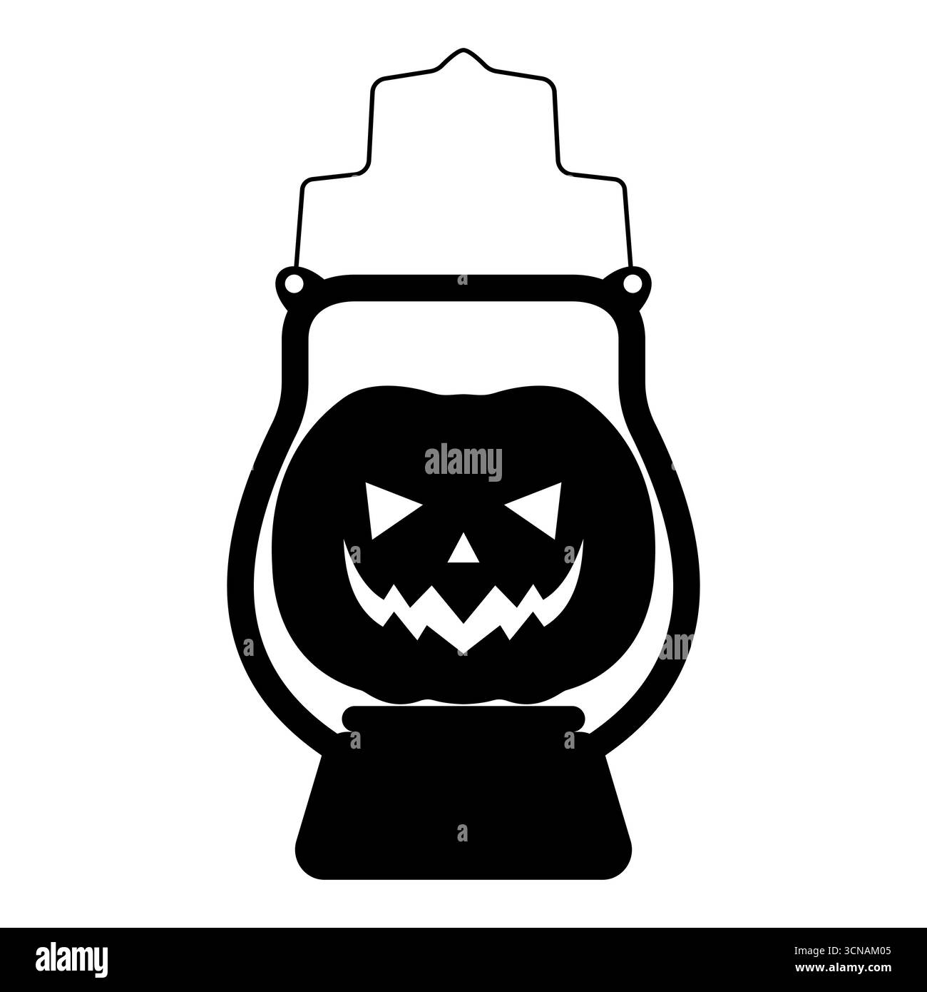 Halloween Jack o Lantern in Vintage Lantern. Una classica Lanterna Jack o di Halloween con un sorriso malizioso all'interno di una silhouette vintage a lanterna a olio. Illustrazione Vettoriale