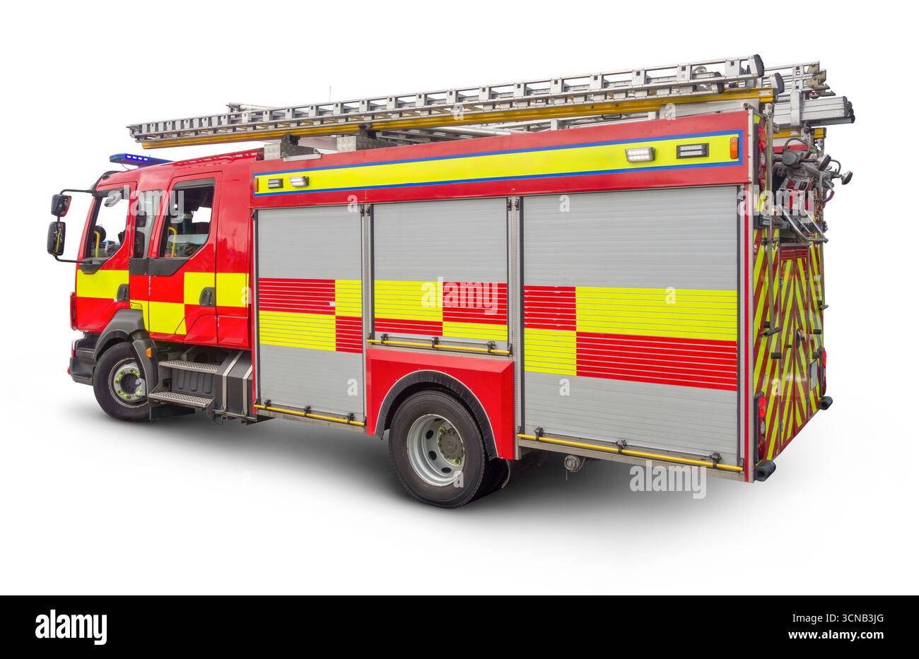 Motore antincendio isolato nella parte posteriore bianca con ombra Foto Stock