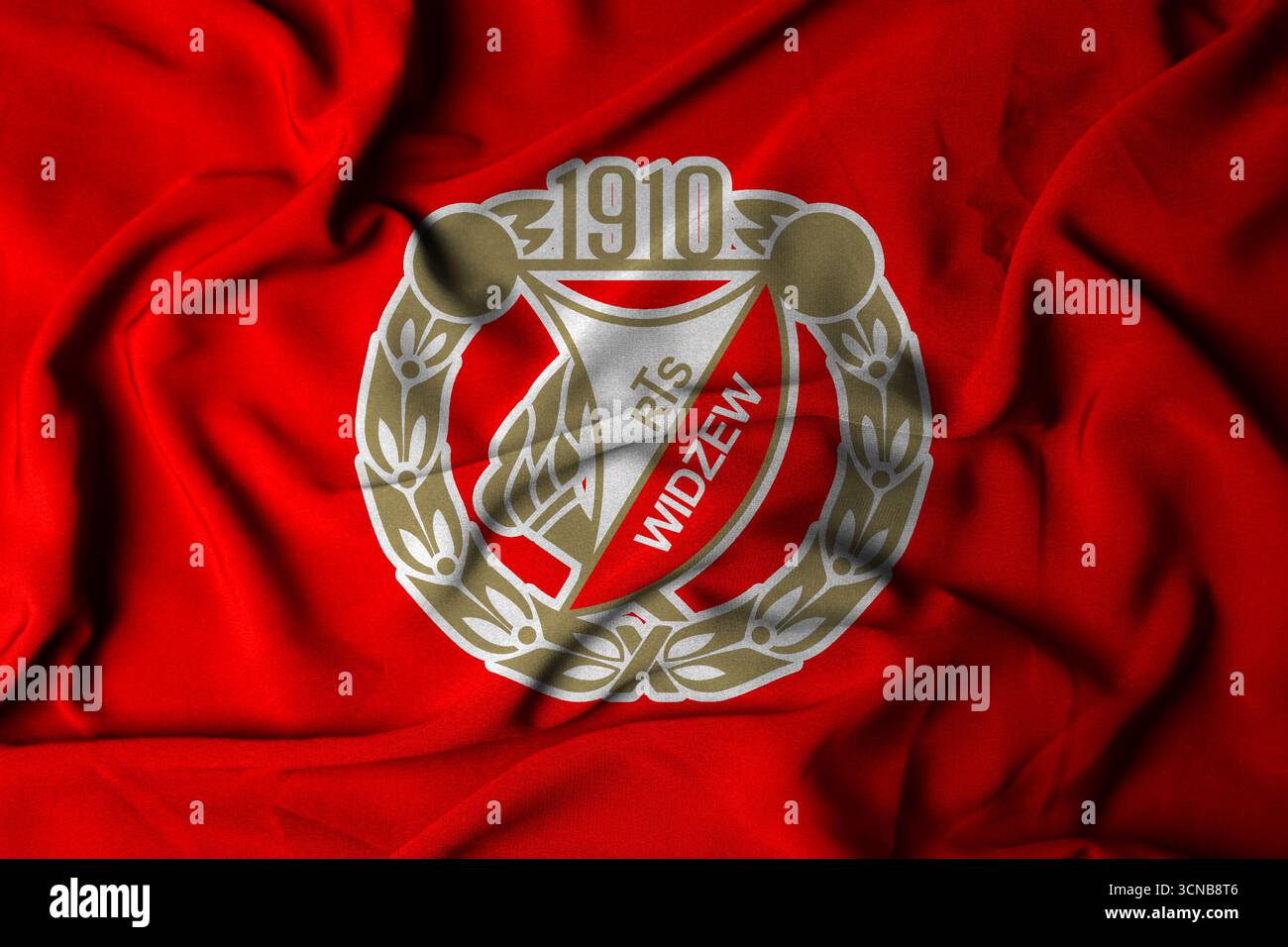 Pringsewu, Lampung; 20 settembre 2025; logo distintivo sulla bandiera del Widzew Lodz Football Club nella massima serie polacca Ekstraklasa Foto Stock