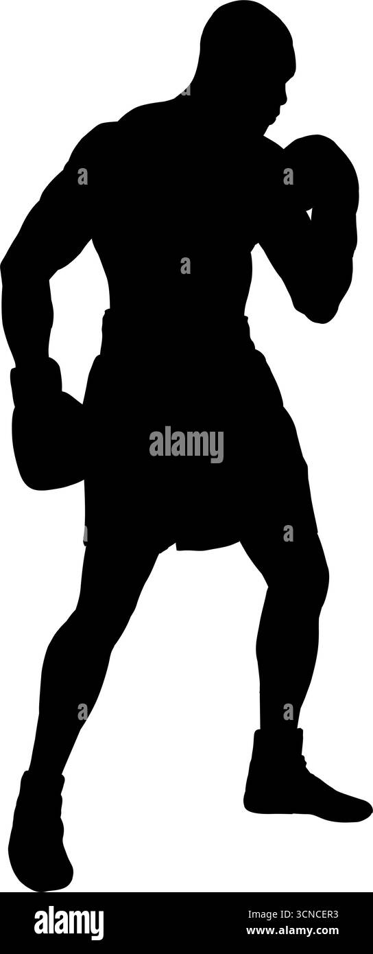 Boxer con una silhouette di combattimento, illustrazione vettoriale. Illustrazione Vettoriale