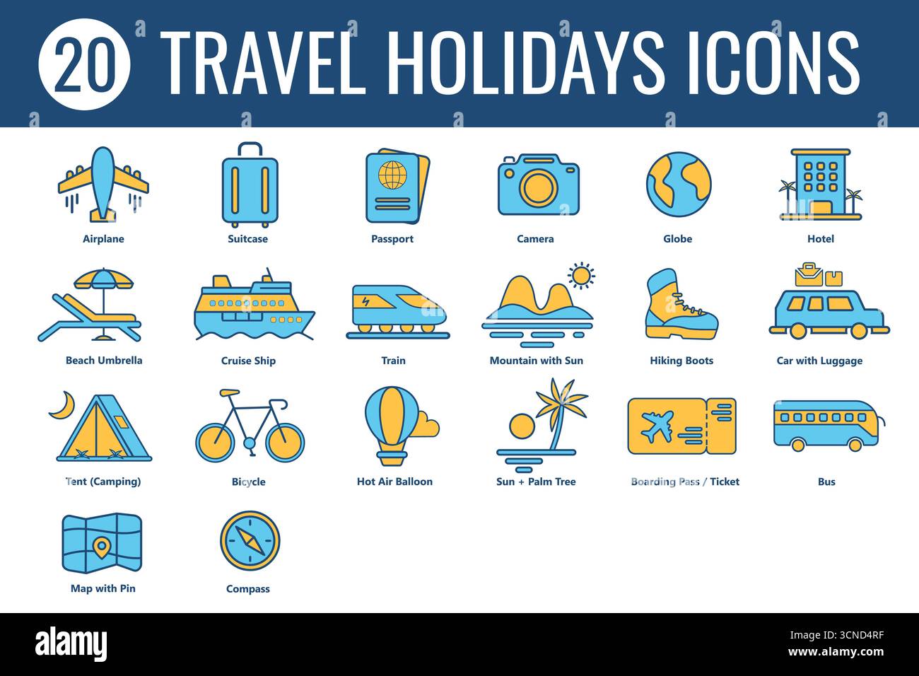Collezione di icone di viaggio e vacanze Illustrazione Vettoriale