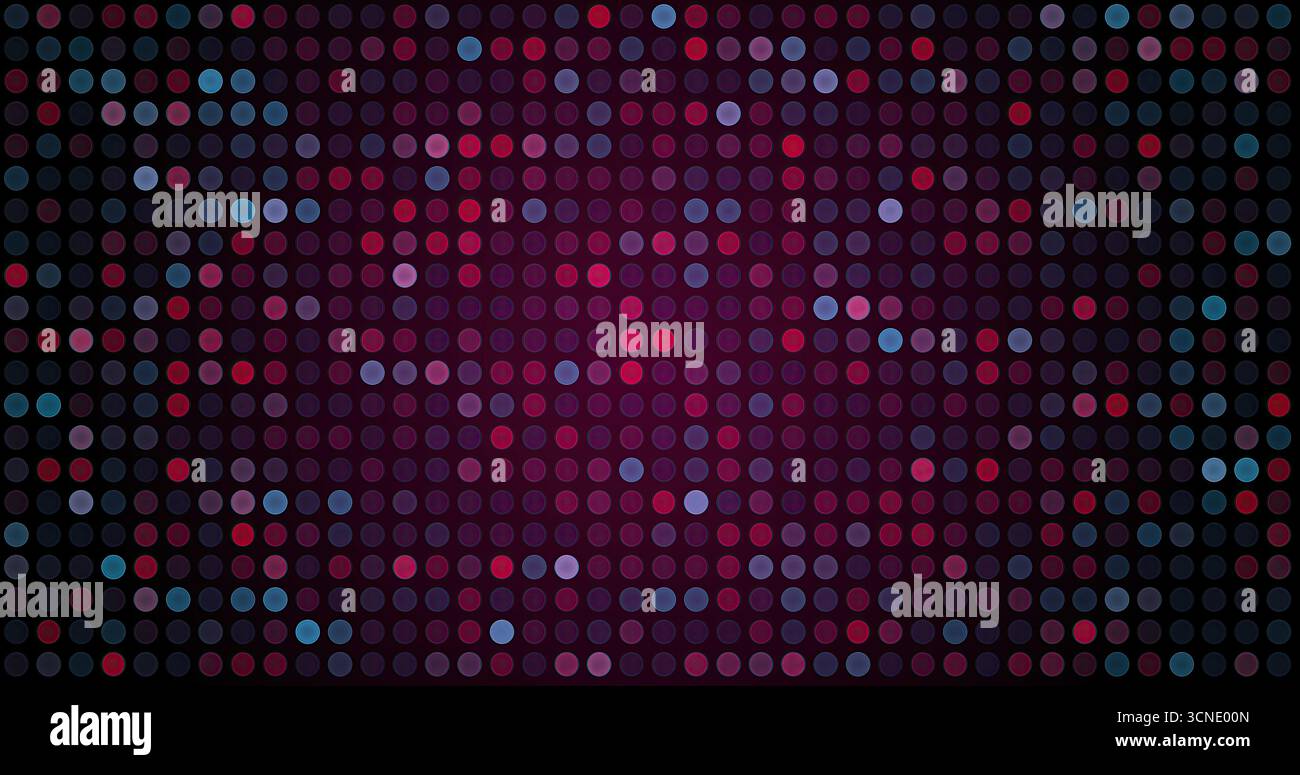 Uno sfondo creativo presenta una griglia di punti colorati nelle sfumature di blu, rosa e viola. Il motivo crea un'atmosfera festosa e vivace Foto Stock