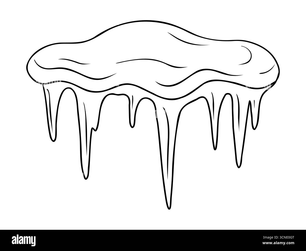 Contorno sottile del cappuccio per neve Icicles. Elemento invernale dalla linea sottile. Illustrazione vettoriale isolata su sfondo bianco. Illustrazione Vettoriale