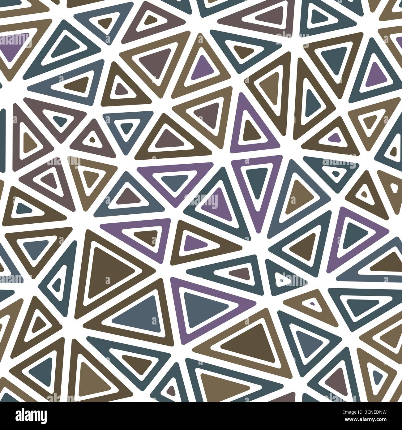 I triangoli a mosaico formano lo sfondo. Forme solide arrotondate nei telai. Grandi dimensioni dei triangoli. Stile multicolore. Modello ripetibile. Illustrazione Vettoriale