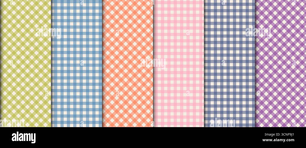 Set di motivi a quadri Vichy Vichy Vichy. Elegante tessuto tartan per abiti, gonne, sciarpe e abbigliamento per bambini Illustrazione Vettoriale