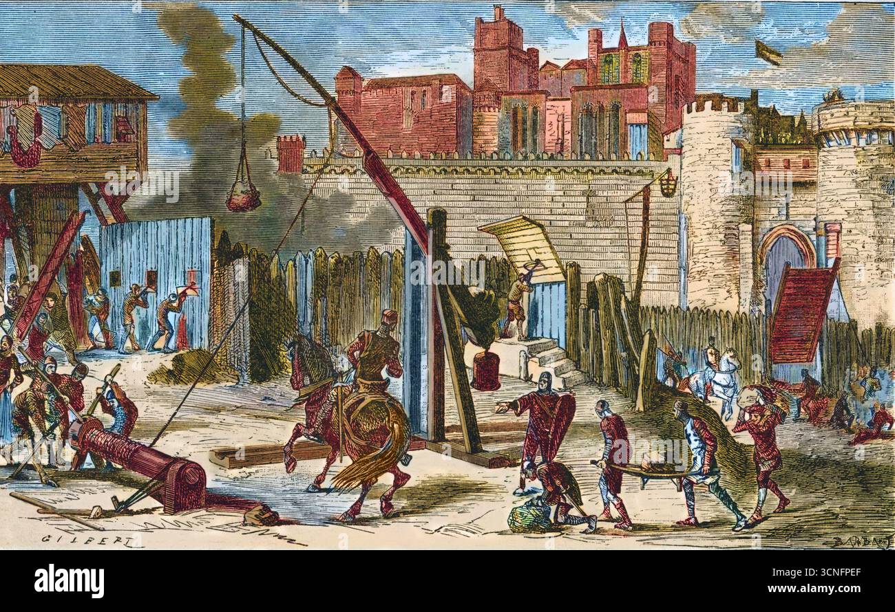 Crociata albigese - massacro degli abitanti di Béziers da parte degli uomini di Simon de Montfort nel 1209 Foto Stock