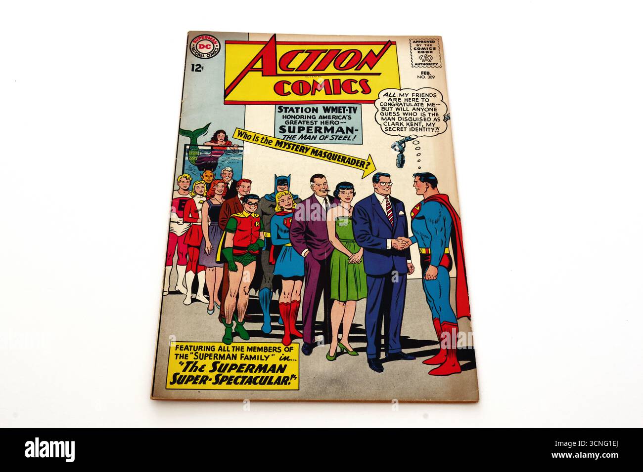 Action Comics n. 309 (febbraio 1966) della DC Comics, con il presidente John F. Kennedy, la Legione dei Super Eroi, Lex Luthor, Batman e Robin Foto Stock