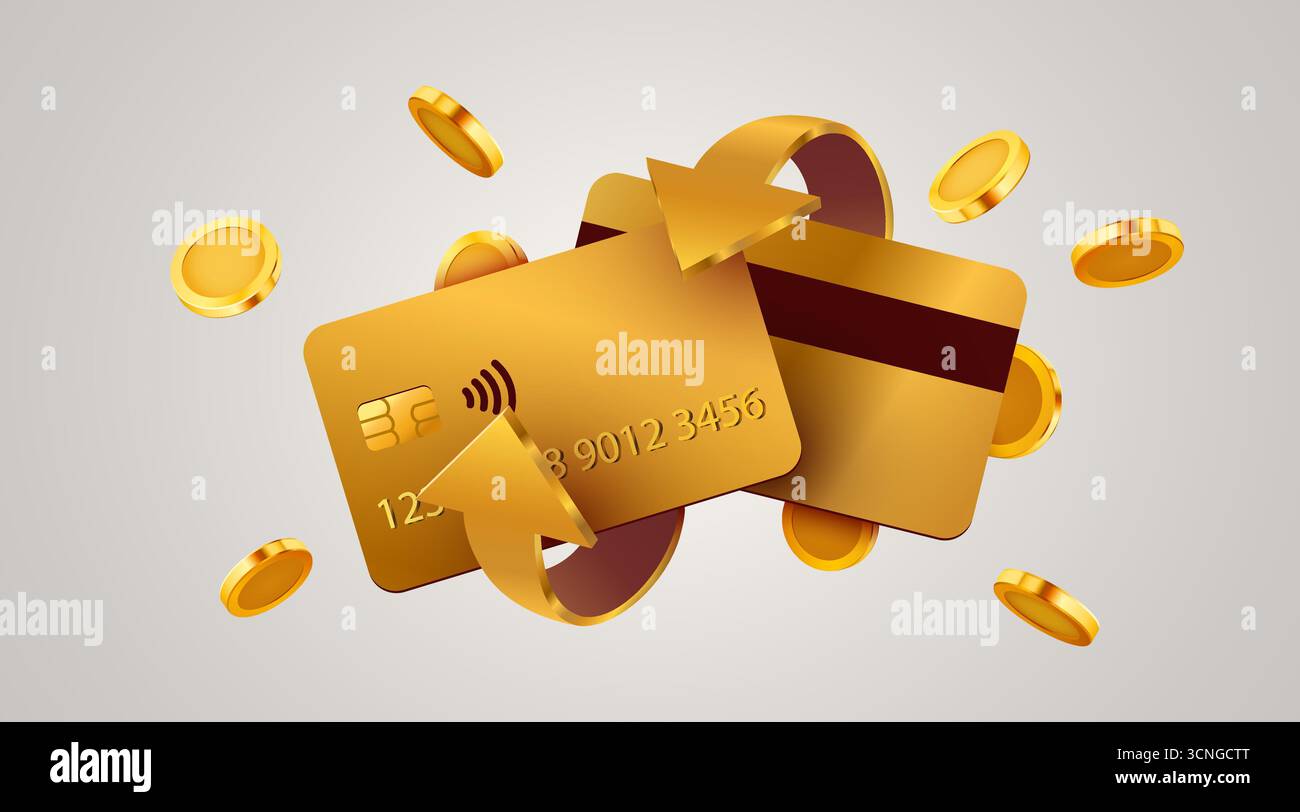 Icona cashback con carta di credito con monete. Etichetta cashback o rimborso. Illustrazione vettoriale Illustrazione Vettoriale