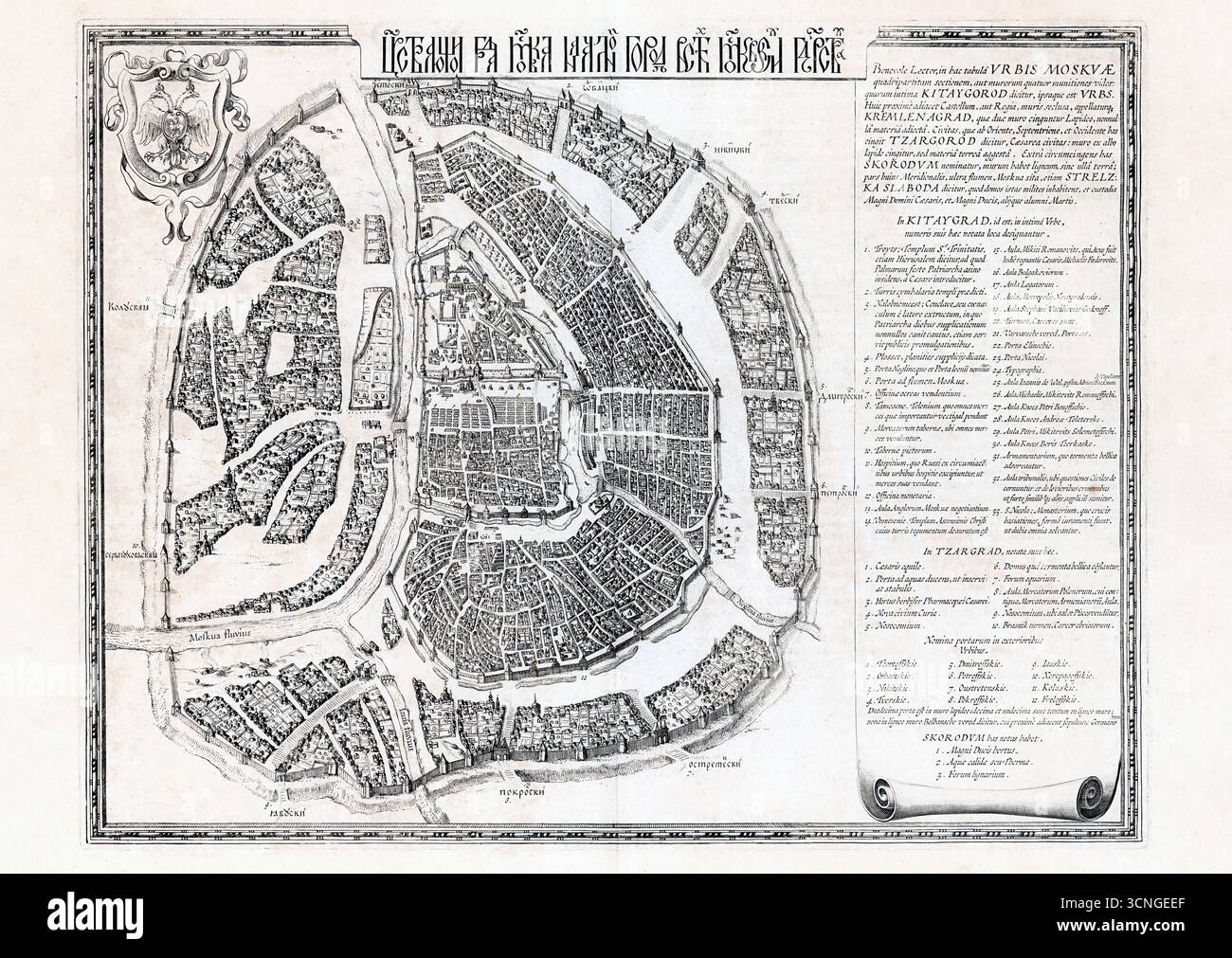 Vecchia mappa di Mosca, Russia, di Joan Blaeu, 1649 Foto Stock