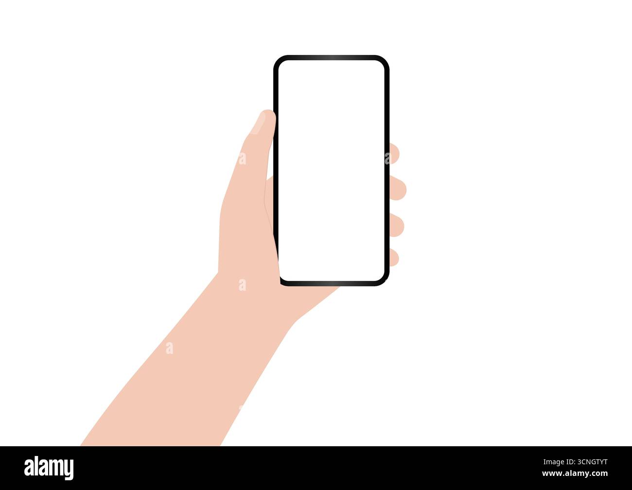 Smartphone con impugnatura e schermo vuoto. Illustrazione vettoriale isolata su sfondo bianco. Illustrazione Vettoriale