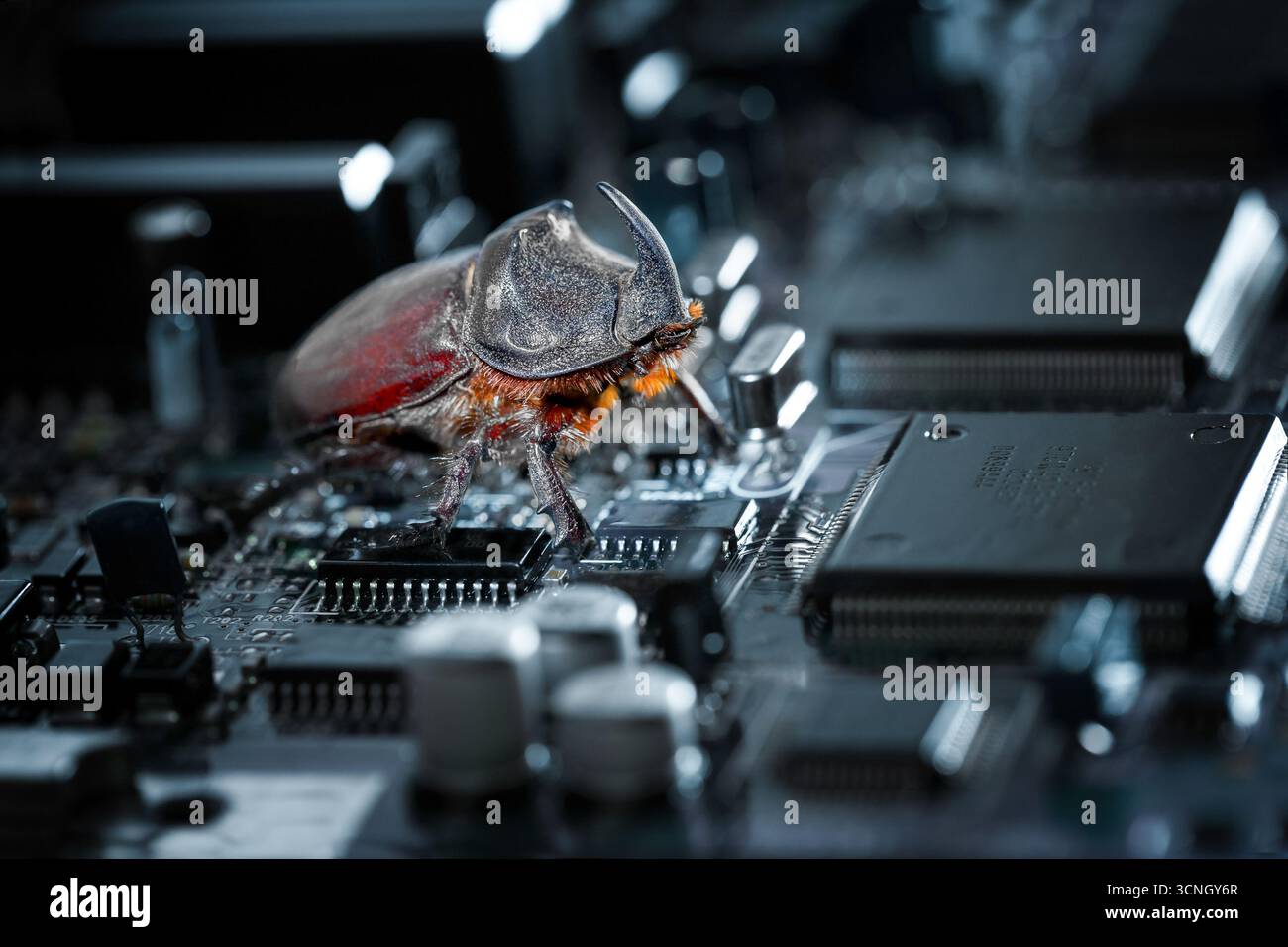 Concetto di errore informatico, malware incorporato, virus, hacking, accesso non autorizzato alle informazioni Foto Stock