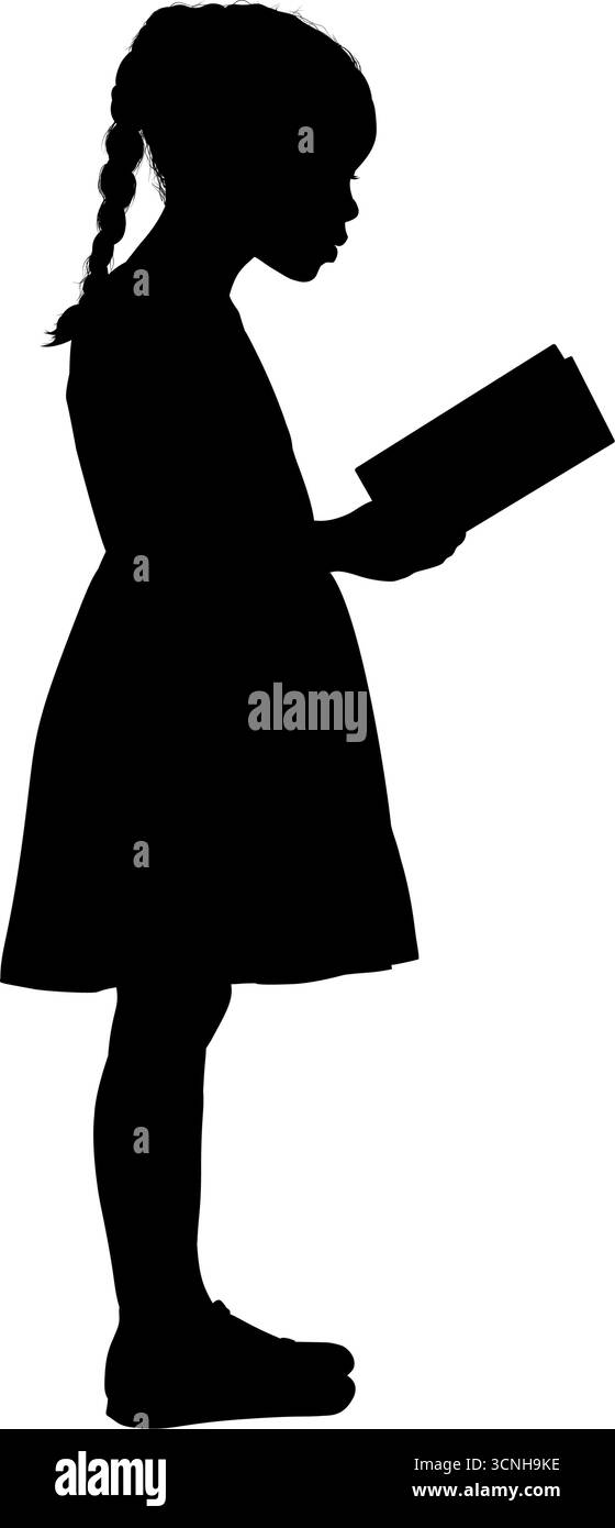 Bambina che legge libro, silhouette - icona vettoriale Illustrazione Vettoriale