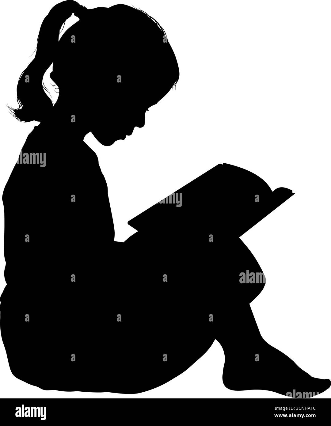 Bambina che legge libro, silhouette - icona vettoriale Illustrazione Vettoriale
