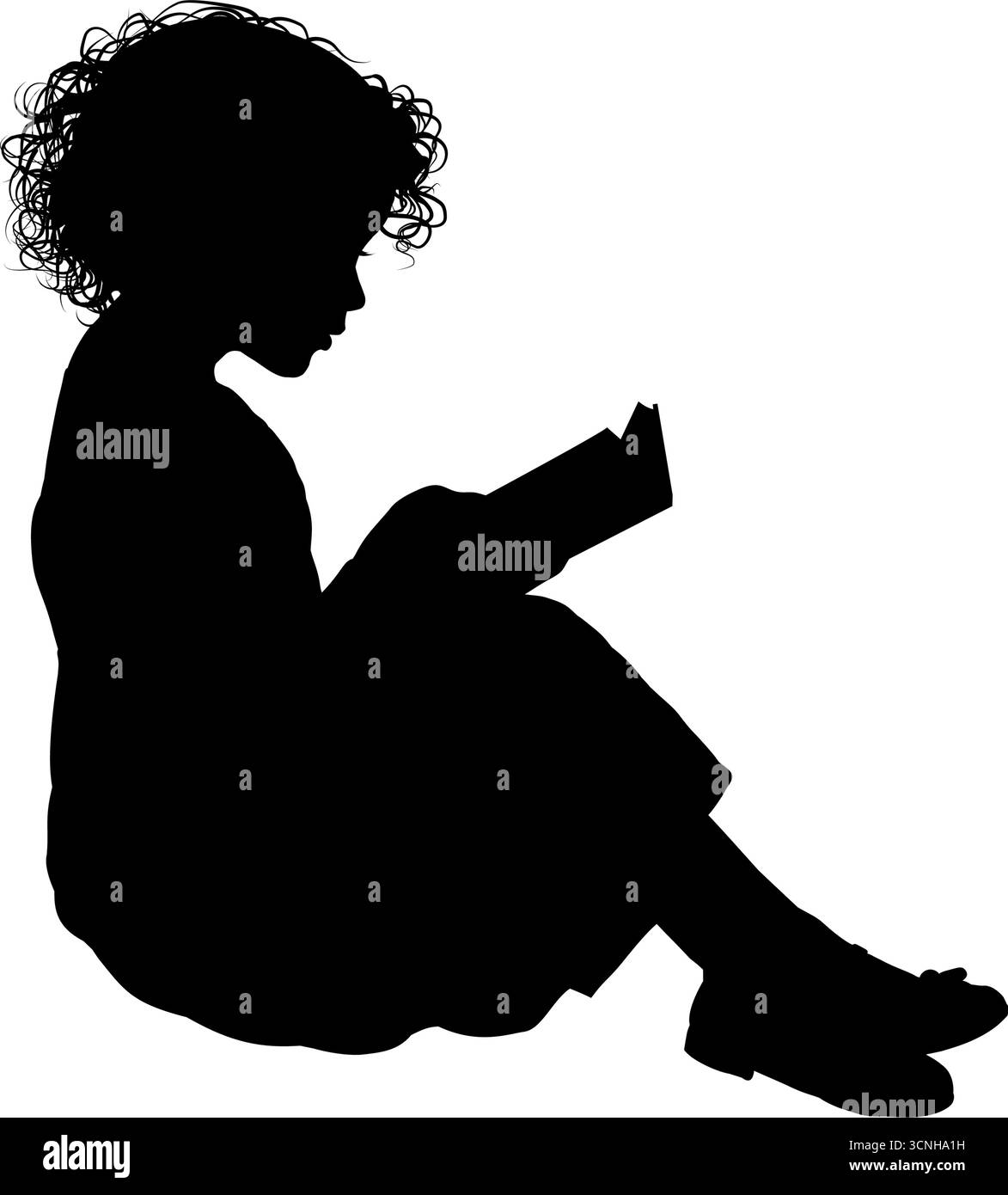Bambina che legge libro, silhouette - icona vettoriale Illustrazione Vettoriale