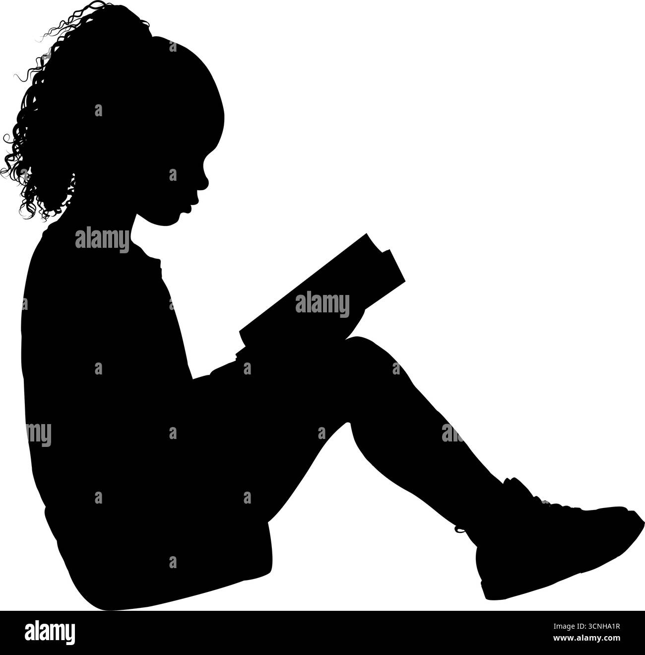 Bambina che legge libro, silhouette - icona vettoriale Illustrazione Vettoriale