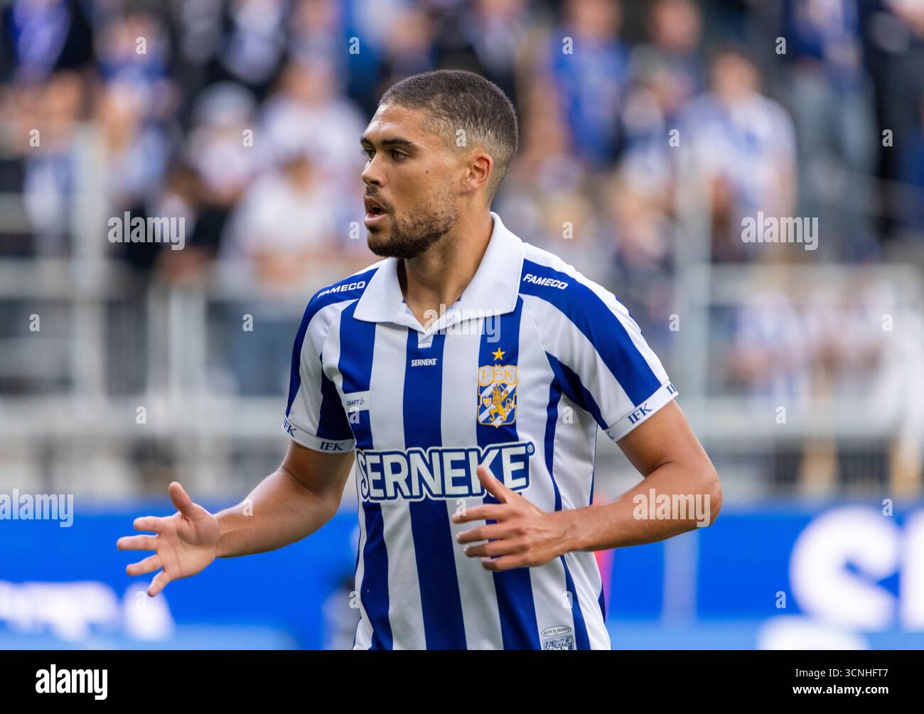 Gothenburg, Svezia. 21 settembre 2025. Giocatore dell'IFK Gothenburg, Thomas Santos nel primo tempo della partita tra IFK Gothenburg e IF Brommapojkarna in Allsvenskan a Gamla Ullevi. Crediti: Per Ljung/Alamy Live News Foto Stock