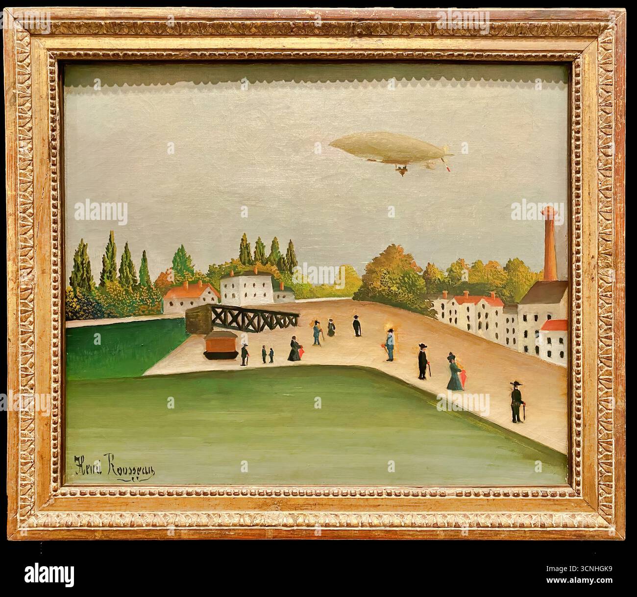 Henri Rousseau Quai d'Ivry, c.1907, arte ingenua paesaggio urbano lungo la Senna vicino a Parigi con forme semplificate, colori piatti. Illustrazione Vettoriale